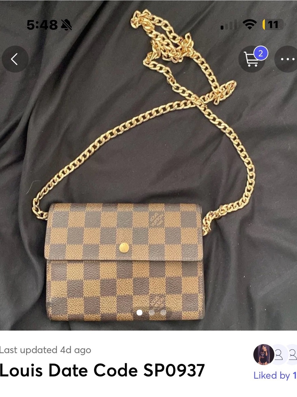 Louis Vuitton Brown Damier Ebene Chain Crossbody with Gold Hardware